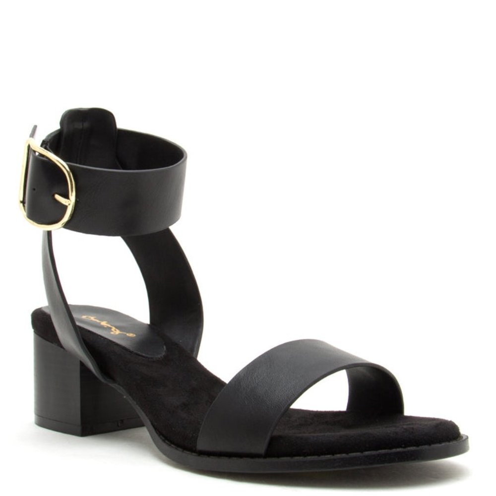 Black Open Toe Block Heel Sandals
